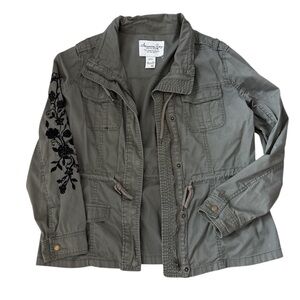 American Rag Olive Green Jacket with Black Embroidery